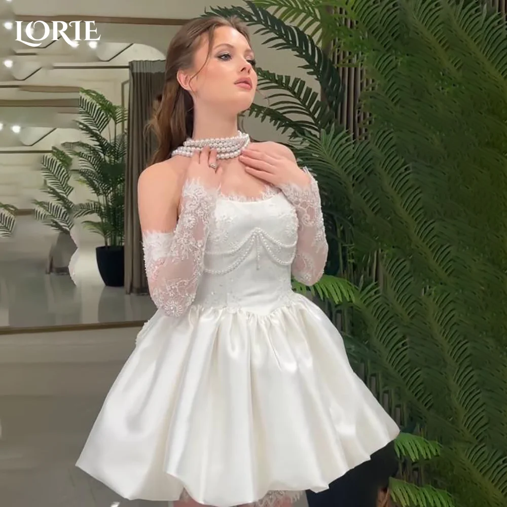 

LORIE Vintage Lace Short Mermaid Wedding Dress Bow Appliques Off Shoulder Mini Bridal Gown Princess Bride Gown Customized Party