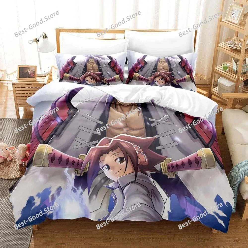 Personality 3D Printing Shaman King Bedding Set Cartoon Anime three-piece Set Adult Kid Bedroom Duvet Cover Sets Home Textiles