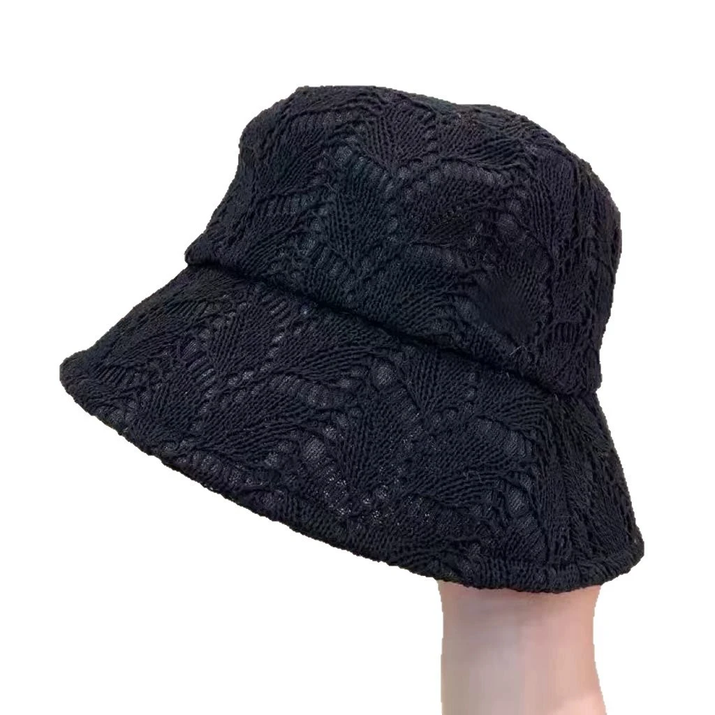 Lace Hollow Out Bucket Hat for Women Spring and Summer Breathable Sun Hat UV Protection Fairy-style White Fisherman Hat