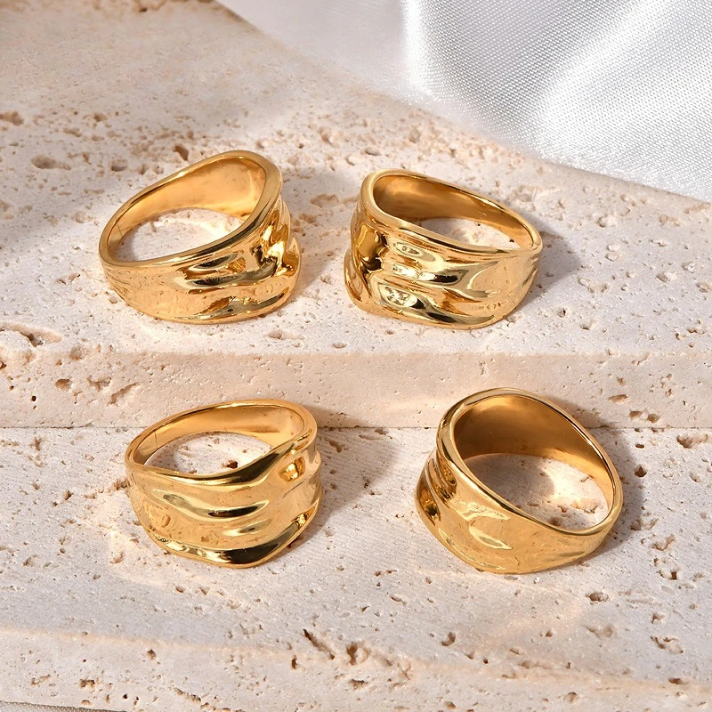 

French popular geometric shape irregular exaggerated rings niche titanium steel rings for girls without fading color