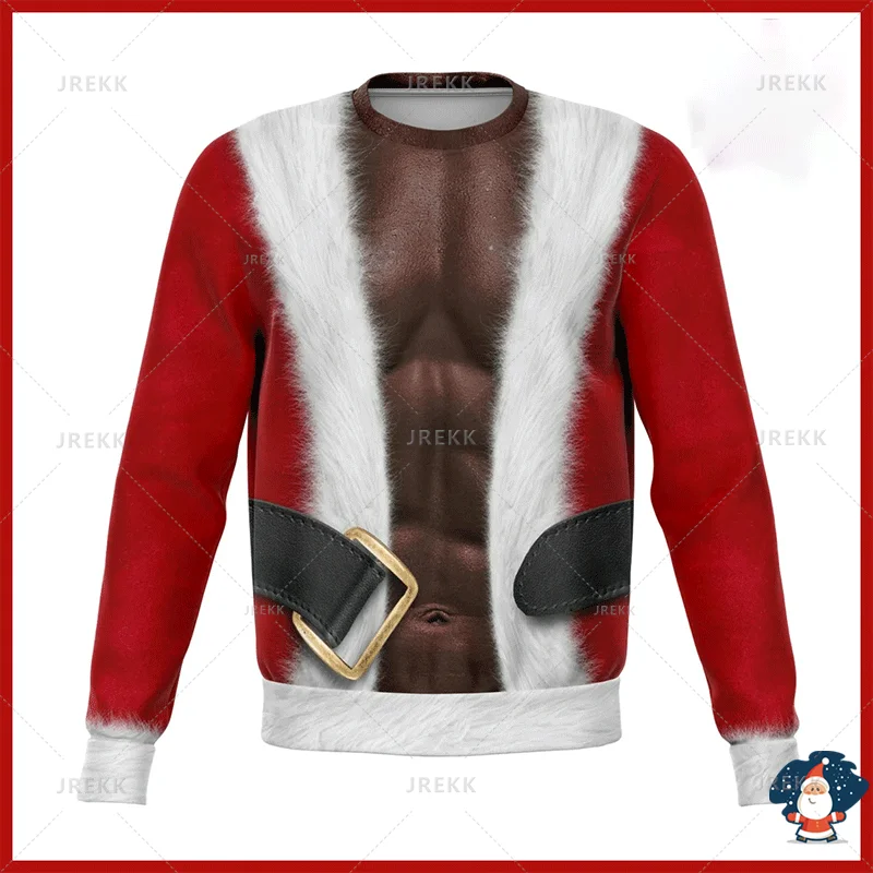 Mery Christmas 3D Fake Muscles Printing Sweatshirts Kid Funny Streetwear Santa Claus Graphic Ugly Christmas Sweatshirts Hoodie