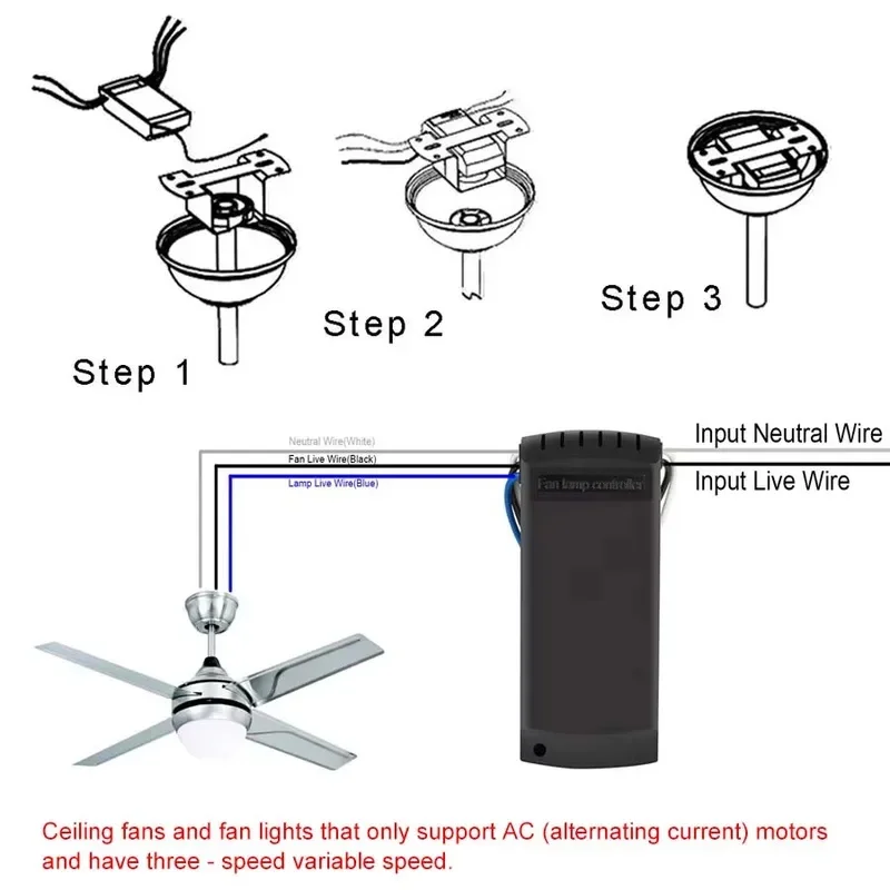 Ceiling fan with remote control switch，Communication 220 Volt，3 Gear Wind Speed、Timing Function，4+5 Microfarad capacitor，Fan lig