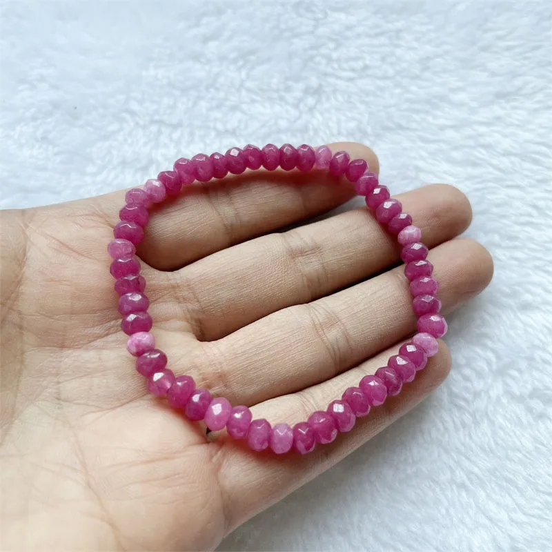 4*6MM Faceted Rubellite Bracelet For Women Men Tourmaline Natural Stone Bead School Student Friend Jewelry