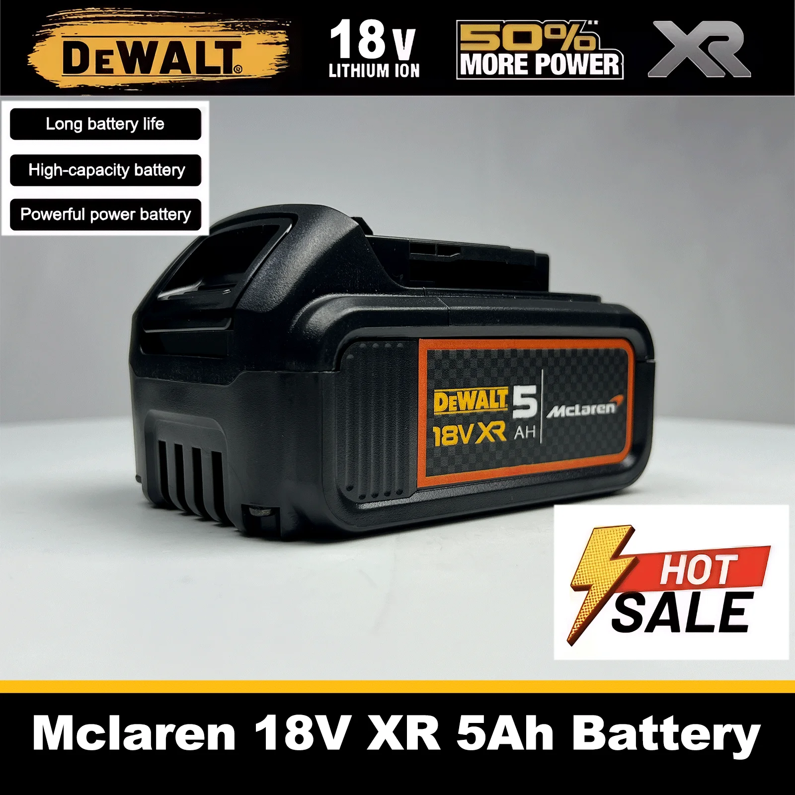 แบตเตอรี่ DEWALT DCB205 McLaren F1 Team 18V 5Ah แบบชาร์จได้ ระดับแข่งขัน สำหรับเครื่องมือไร้สาย