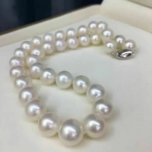 Gorgeous AAAA 10-9mm South China Sea White Natural Pearl Necklace 18 inches