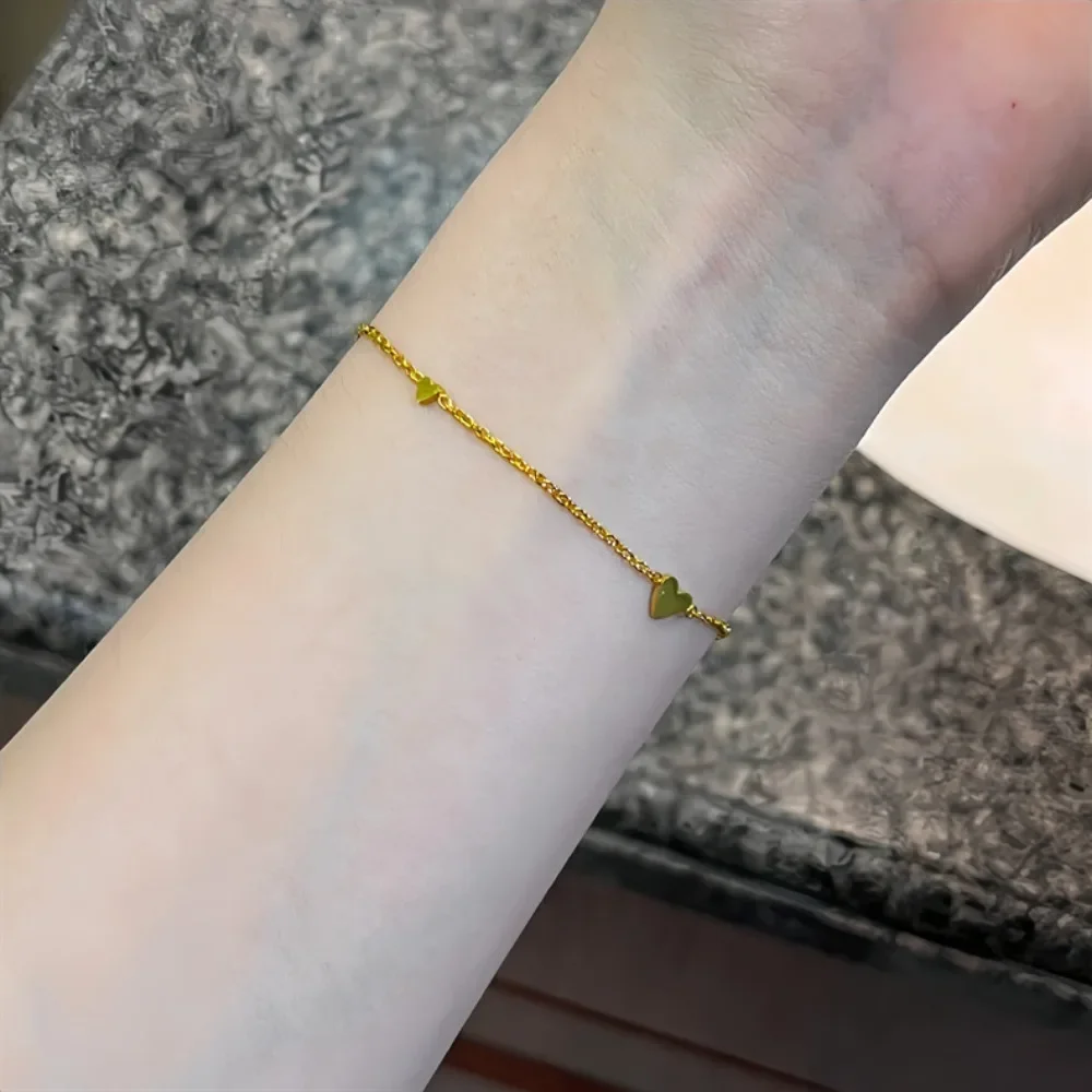 New Exquisite Simple Heart Bracelet for Women Charm Gold Color Stainless Steel Bangle Korea Jewelry Accessory Colorfast Gift