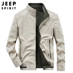 JEEP SPIRIT-Jaqueta urbana dupla face masculina, casaco casual de algodão, gola alta, jaqueta business slim fit, monocromática, moda outono, nova