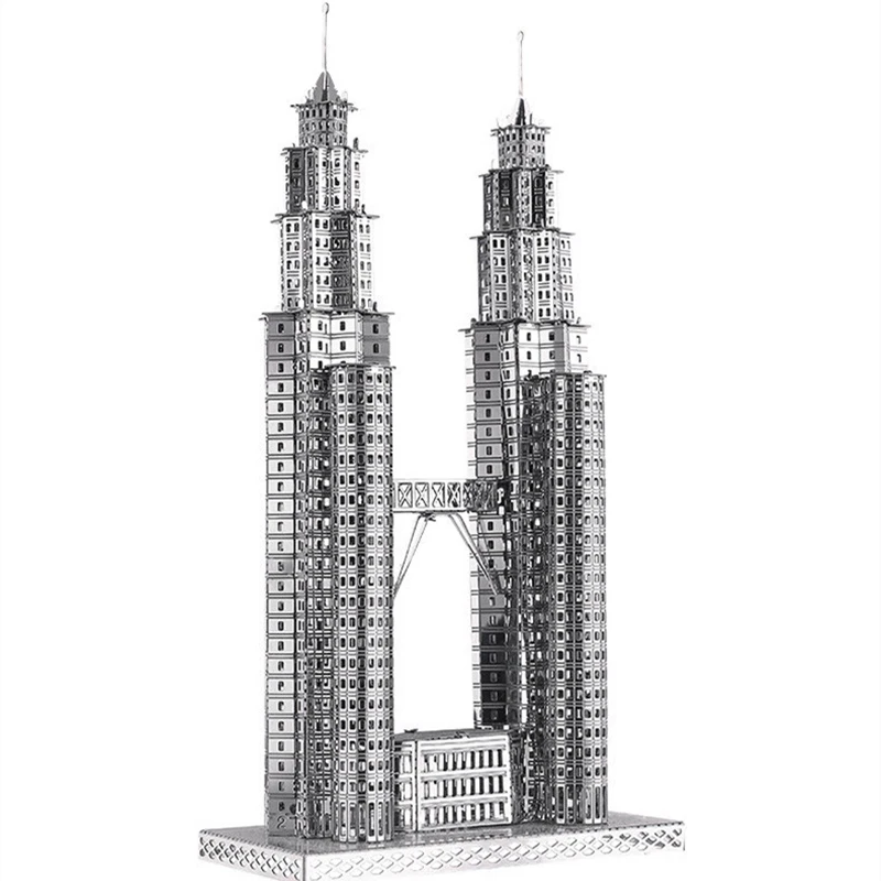 Twin Towers-rompecabezas de Metal 3D, Kit de construcción de modelos DIY, juguetes para adultos, regalo de cumpleaños