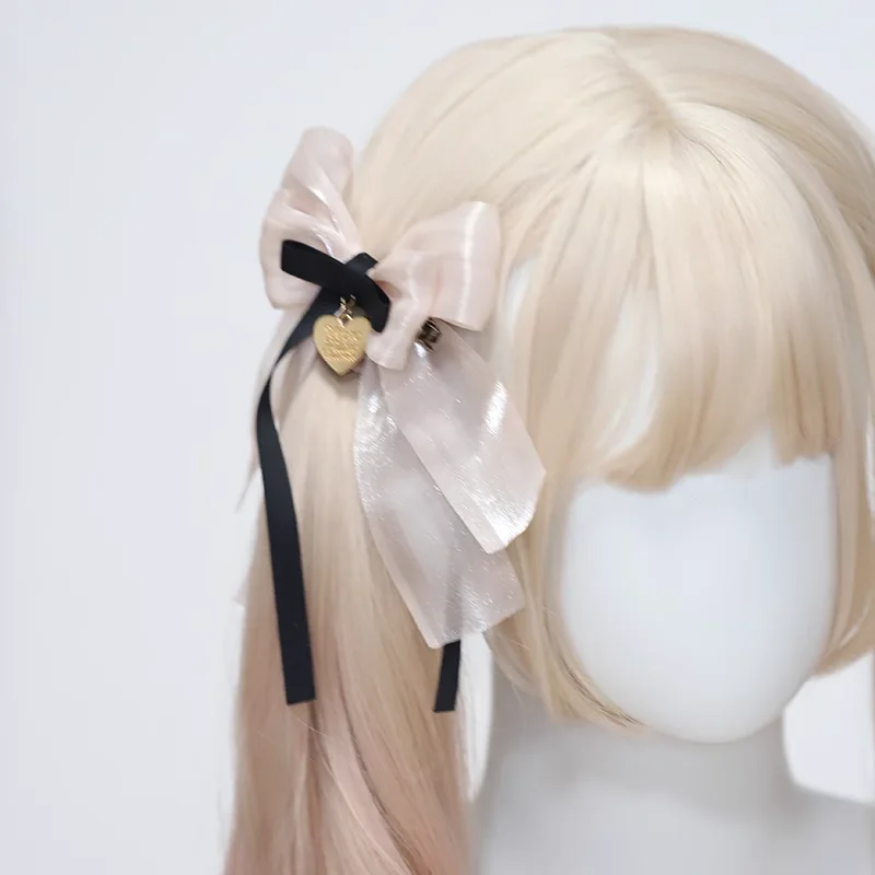 Japanese Mine Goth Heart Pink Black Bow Hair Bow Sweet Cool Hair Clip Lolita Girl Hair Accessoires