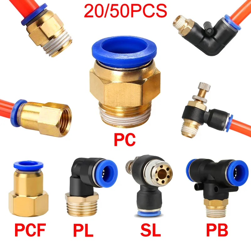 Ar pneumático conector encaixe, mangueira encaixes conectores rápidos da tubulação, PC, PCF, SL, PB, PL, 6, 8, 10, 12 rosca, 1/8 \