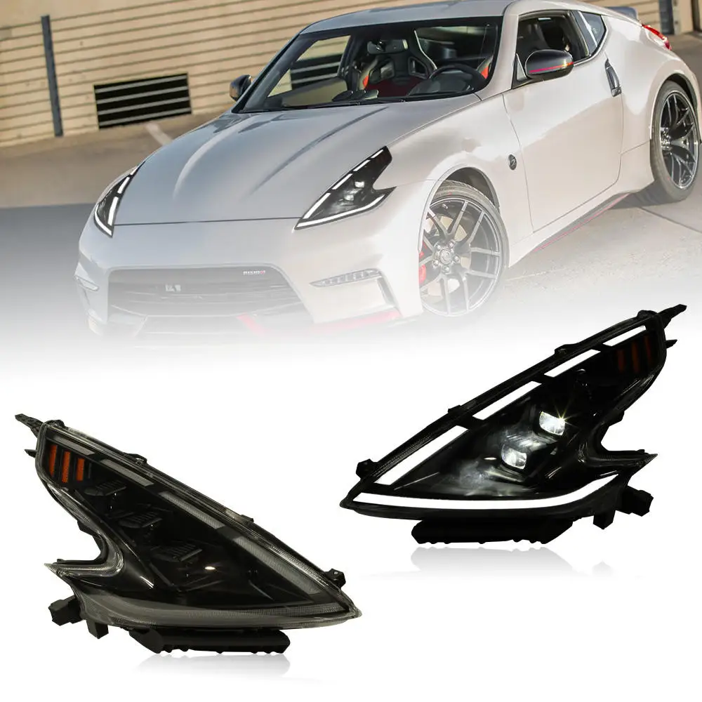 Pair LED Headlights For 2009-2020 Nissan 370Z Z34 Nismo Fairlady Coupe Front Lights Headlamps Turn Signal DRL Head Lamp Assembly