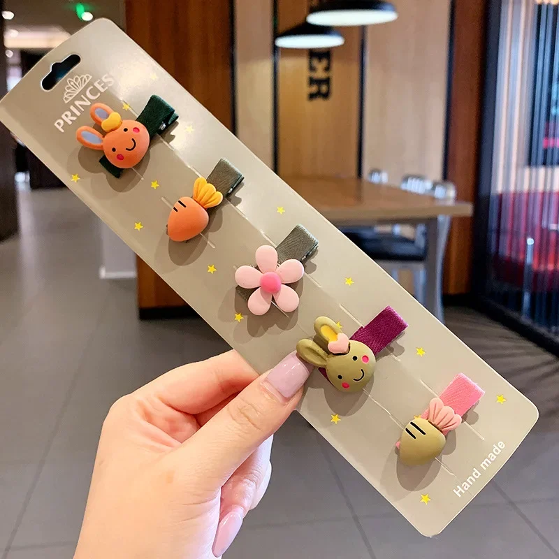 5pcs Girls Cute Cartoon Animal Fruit Hairpins Sweet Colorful Hair Clip Barrettes Headband For Children Kids Hair Accessories