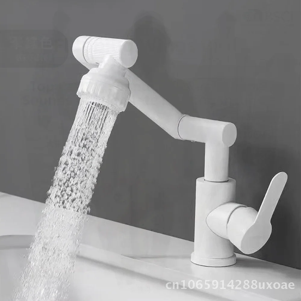 

White Lucky Cat Dual-Purpose Faucet for Kitchen Bathroom Rotating Hot Cold Sink Basin Modern Minimalist Ceramic Disc Valve