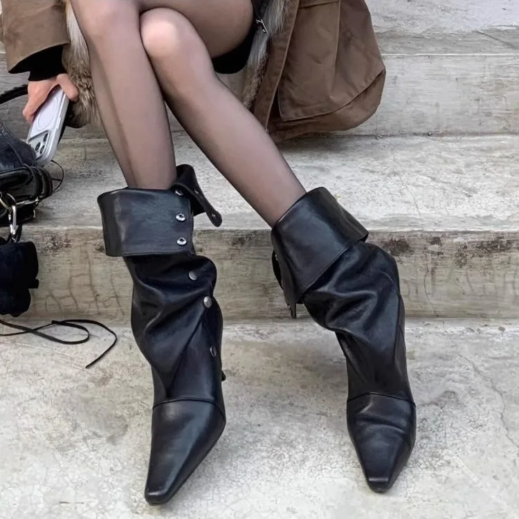 Aliexpress Women's Black Niche Two-way Wear Pointed Toe Thin Heel Slouchy Boots Western Cowboy Boots Cycling Boots Slimming Versatile - Aliexpress Deal