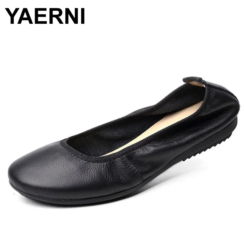 YAERNI Fashion Brand Women Shoes Leather Ballerina Ballet Flats Foldable And Portable Travel Pregnant Shoes For Bridal Wedding