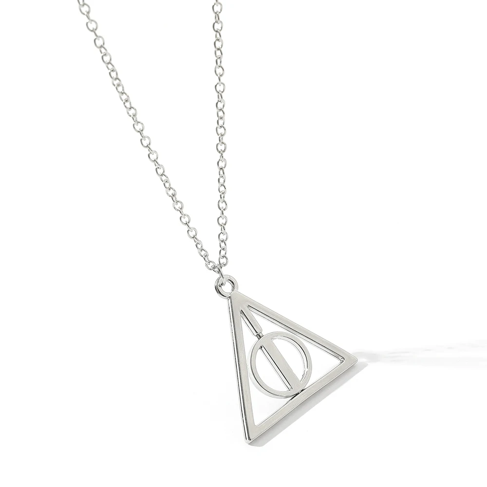 European and American Anime Silver Color Deathly Hallows Triangle Rotatable Pendant Character Movie Fashion Jewelry Necklace