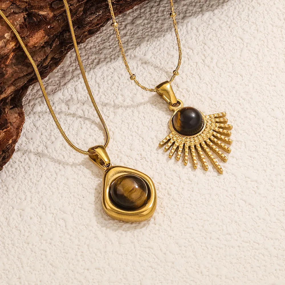 خمر 45 سنتيمتر الحجر الطبيعي النساء سحر قلادة الأزياء البوهيمي الذهبي الفولاذ المقاوم للصدأ سلسلة مجوهرات للماء عطلة هدية
