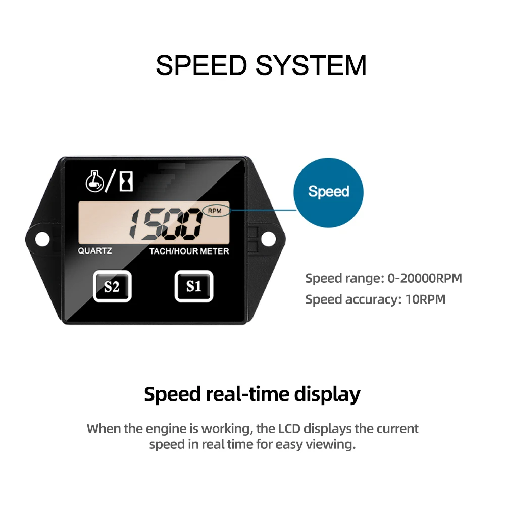 Resetable Engine RPM Meter 0-20000RPM Motorcycle Tachometer Maintenance Reminder Function Tach Hour Meter RPM Speed Waterproof