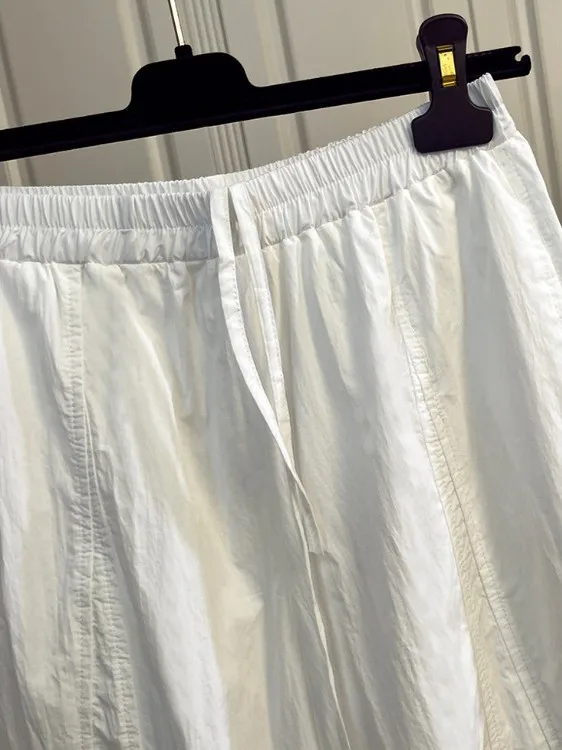 Calças Lanternas Leves de Perna Larga para Mulheres, Casuais de Verão, Calças de Nove Pontos, Estilo Balão, Cintura Alta e El...