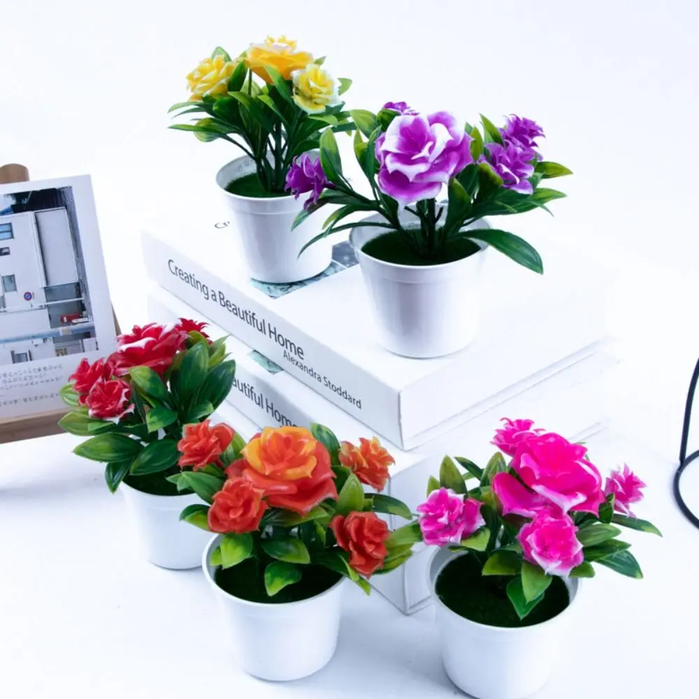 Mehrfarbige künstliche Rose Bonsai Home Decoration Handwerk lebensechte Topfpflanzen Hochzeit begünstigt Desktop-Ornament Blumen zubehör