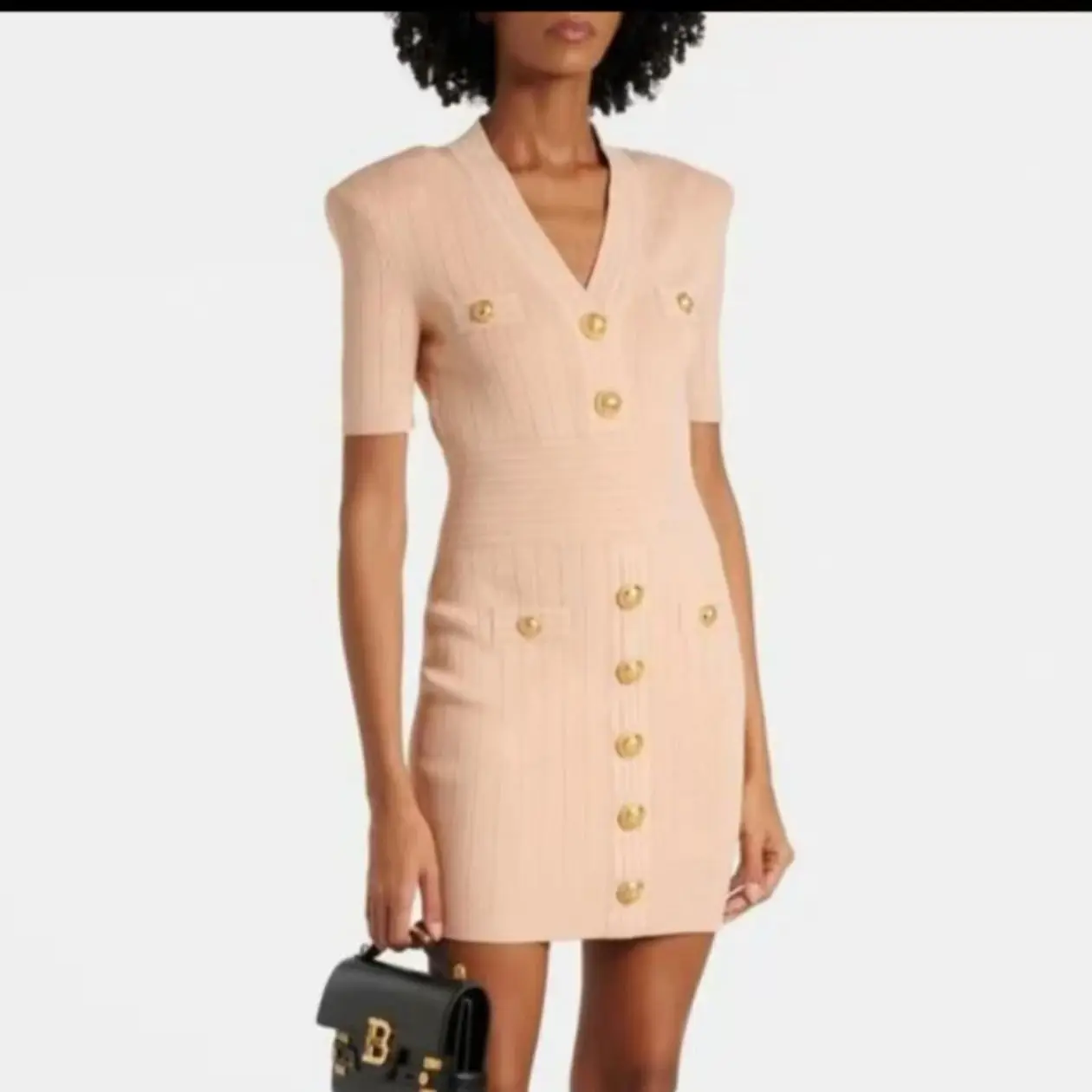 

High Quality Spring And Summer New Classic High-End Slim Fit Hip Hugging Short Skirt Short Sleeved V-Neck Women's Knitted Dress