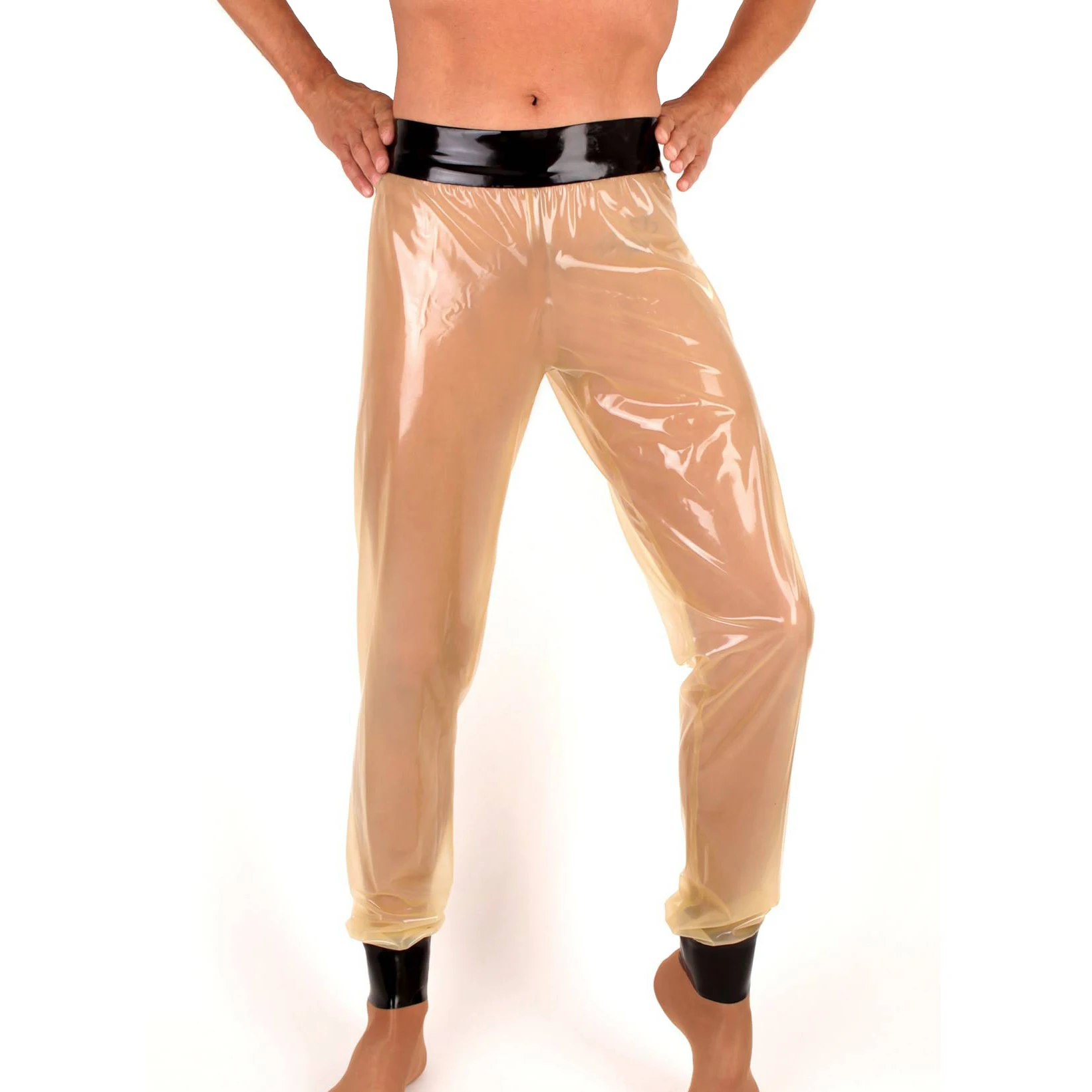 Pantalones bombachos de goma para correr de látex, sexys, transparentes y negros, parte inferior, CK-0042