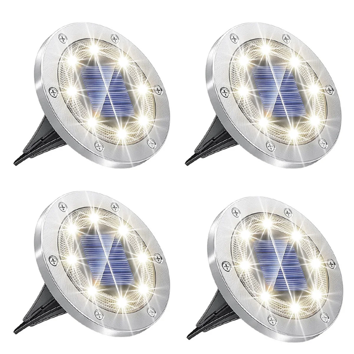 

4Pcs Ground Lights Enhanced Solar Ground Lights, 8 LED Powered Waterproof Disk Lights for Garden