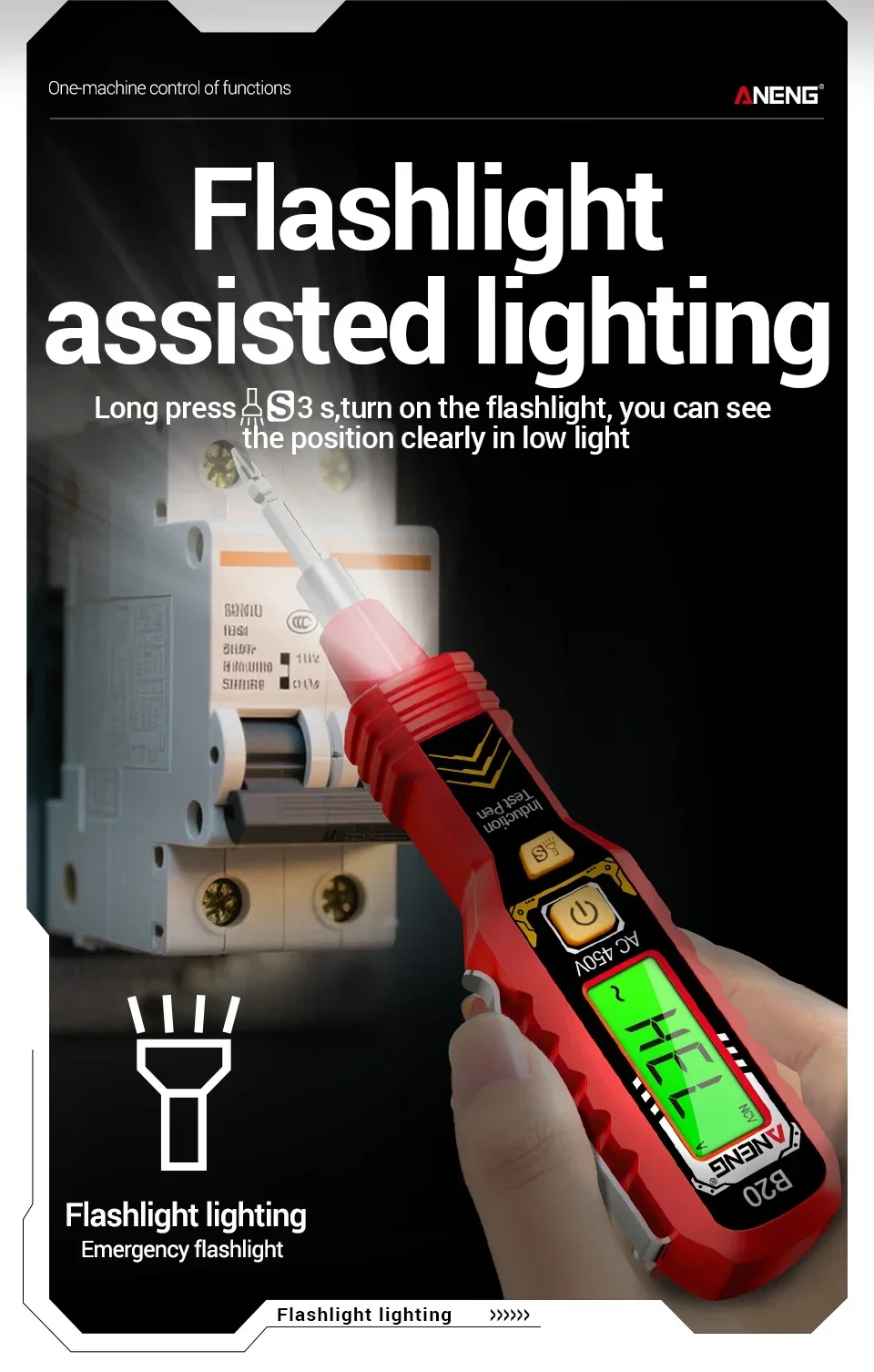 ANENG B20 Doppelkopf-Schraubendreher, intelligente Erkennung, 11 V ~ 450 V AC-Spannungserkennung, Schlitz-Kreuz-Digital-Meter-Teststift mit doppeltem Verwendungszweck – Detail 9