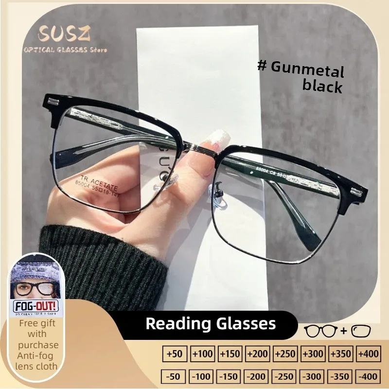 

SUSZ Reading Glasses Eyebrow Frame Square Myopia Glasses Anti Blue Light Alloy Everyday Wear Prescription Optical Glasses