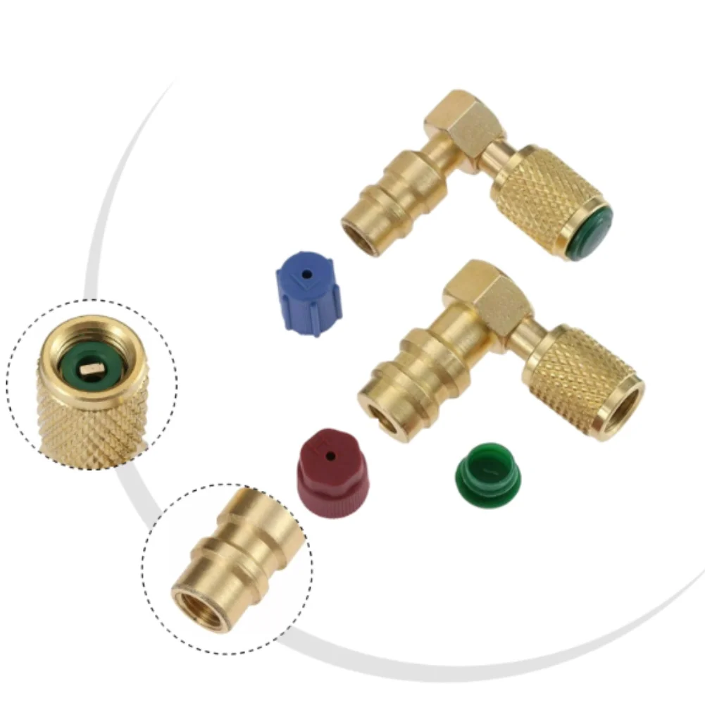 Brass To R134A Conversion Kit 90 Degree Quick Coupler Valve High Low Pressure Adapter For Car AC System Maintenance Tool