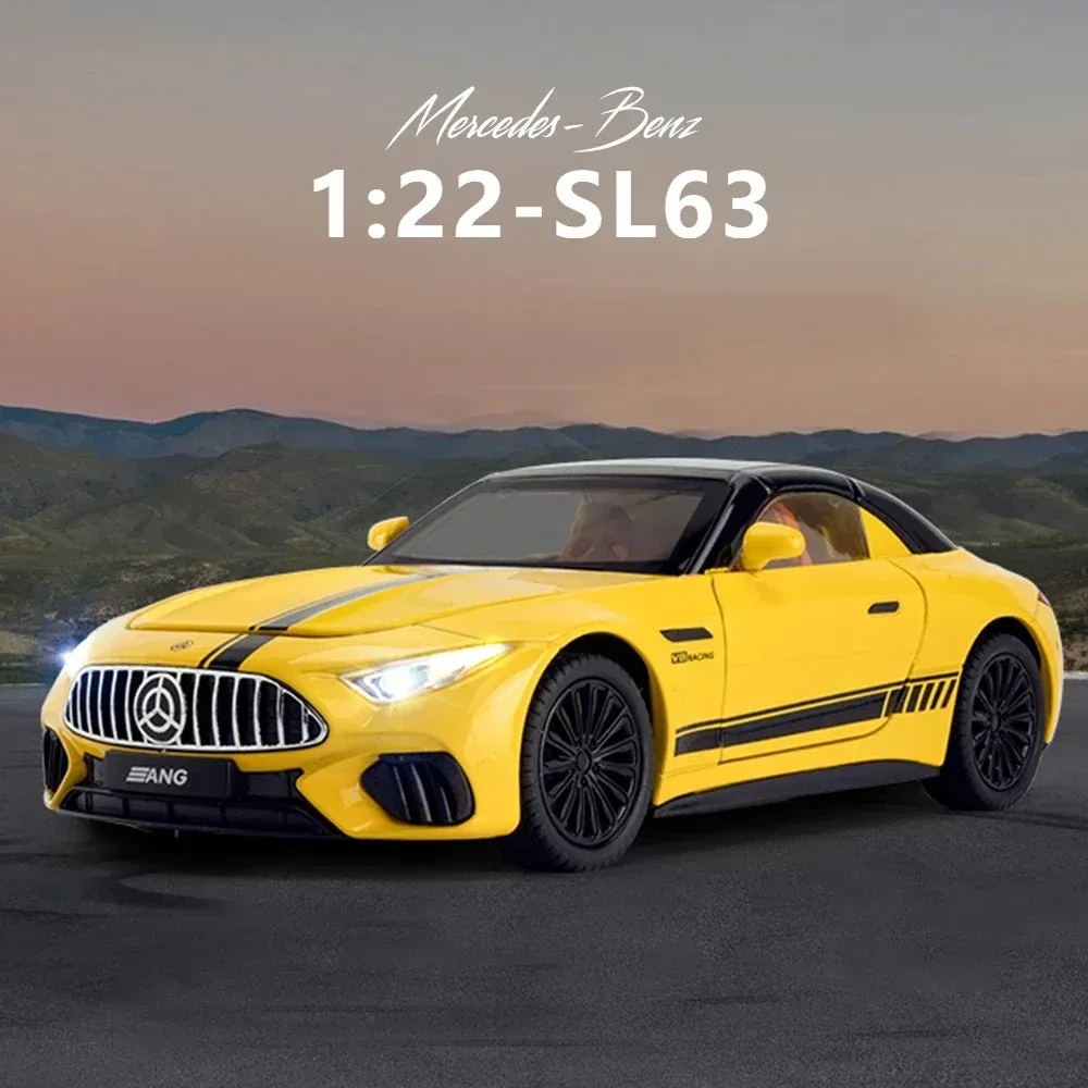 

1:22 Mercedes-Benz SL63 спортивный автомобиль, масштабная модель автомобиля из сплава, литой под давлением металлический звук и свет, коллекция, детская игрушка, миниатюрный автомобиль, автомобиль