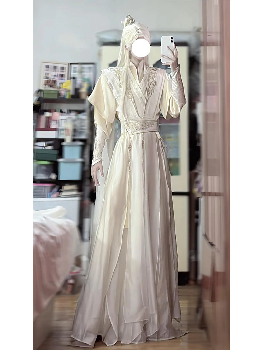 Elegant Hanfu Costume Set for Men And Women in Beige Color Heavy Workmanship for Cosplay And Film Styles Martial Arts Fantasy