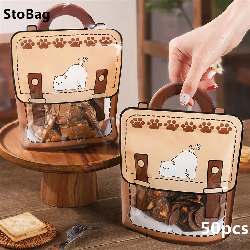 StoBag Cartoon Transparent Stand Up Packaging Tote Bag Baking Snacks Cookies Toffee Candy Snowflake Crisp Ziplock Bags Empty