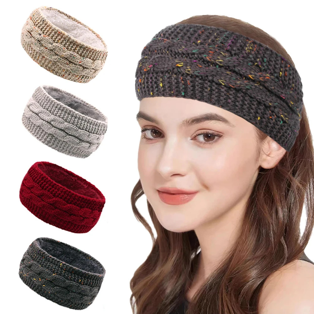 Fleece Ear Warmer Band - Diadema de punto grueso para mujer,