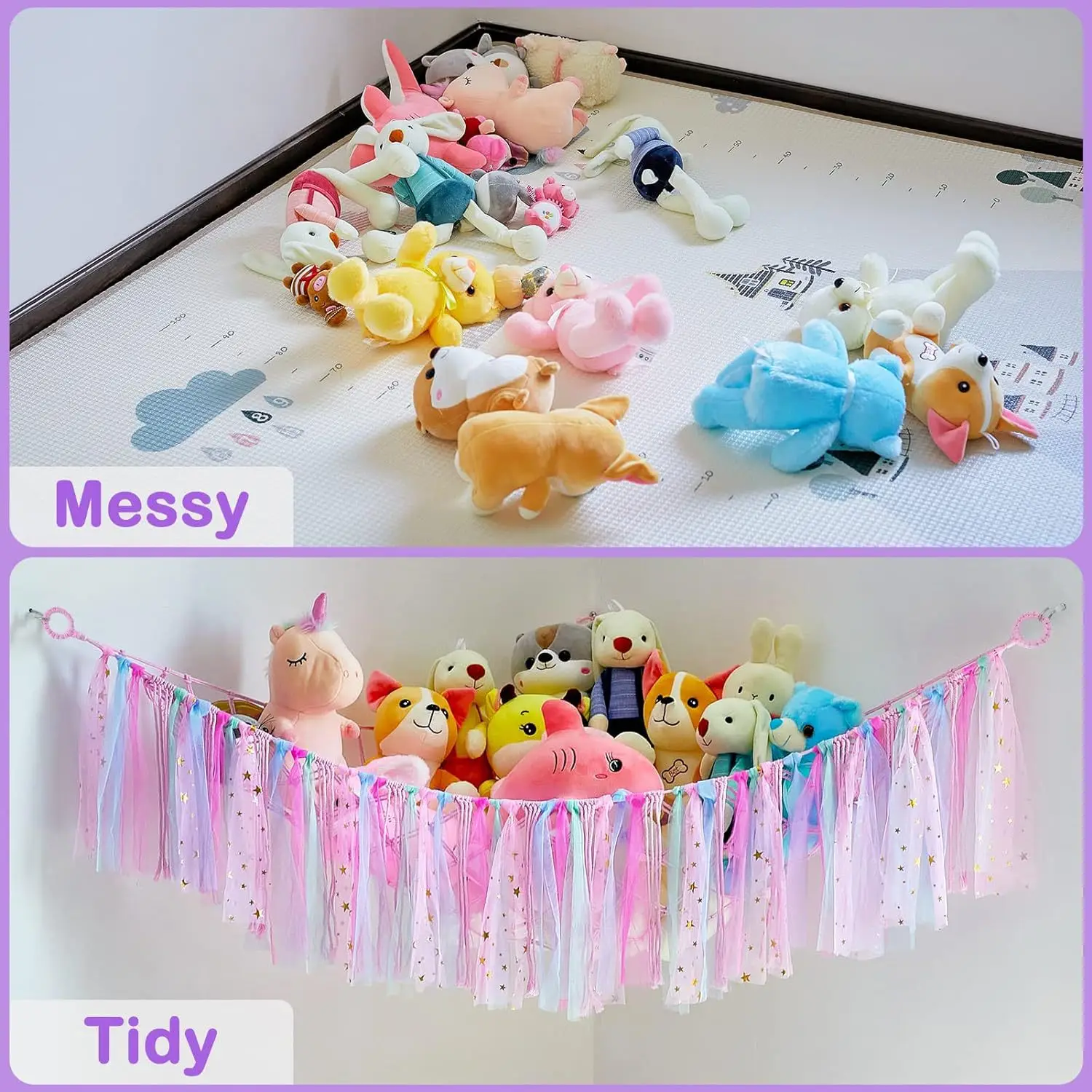 Stuffed Animal Net Hammock, Toy Storage Net With Tassels For Stuffed Animal Plush Toy, Bohemian Handwoven Corner Hanging Net