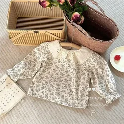 Lime Korean Version of Foreign Style Girl Floral Shirt Spring and Autumn 24 New Fashionable Baby Girl Retro Shirt Top