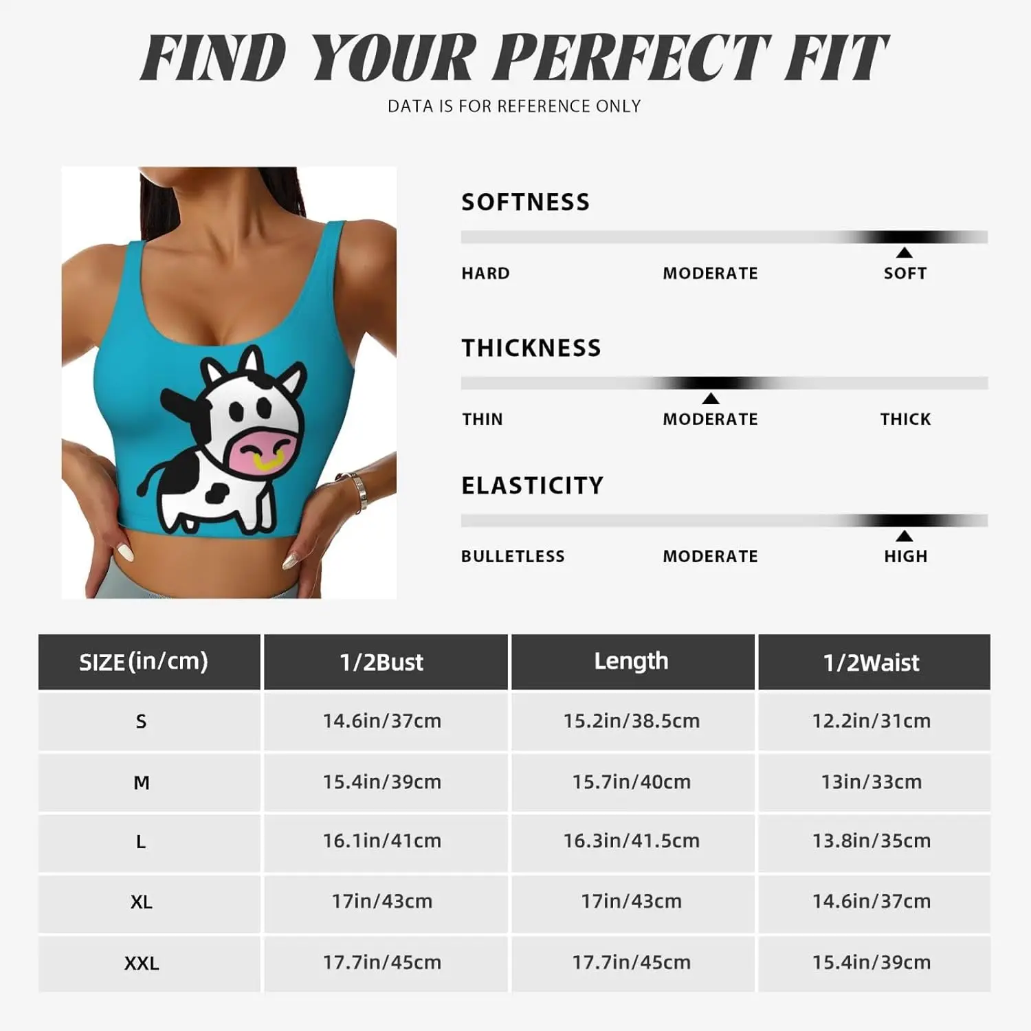 レディース かわいい牛プリント スポーツ タンクトップ、取り外し可能なパッド付き軽量ヨガ ベスト