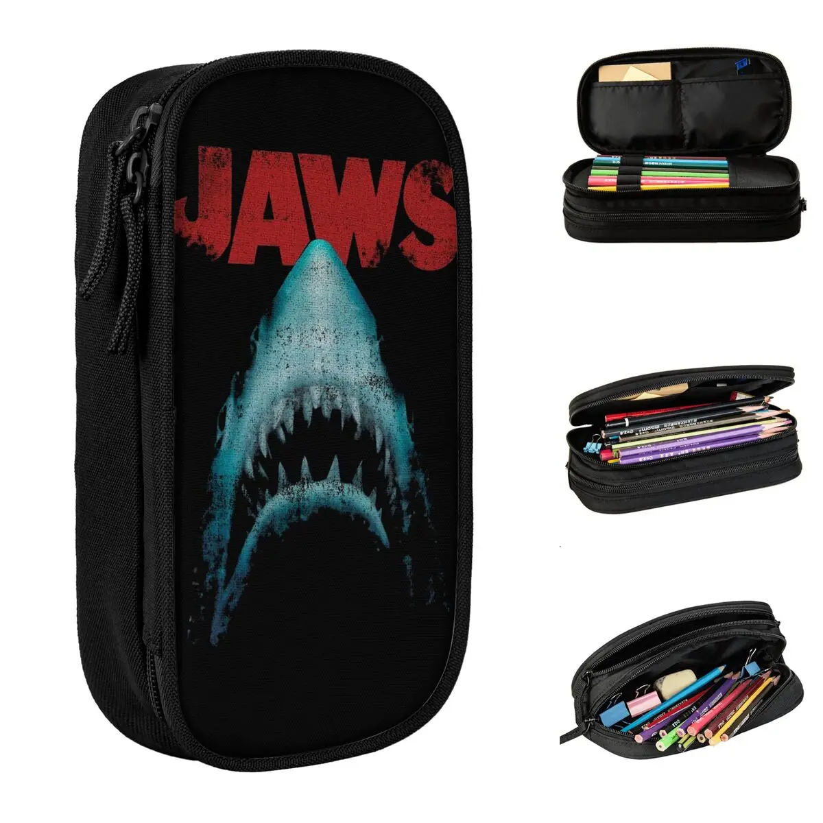 

Jaws 50th Anniversary Logo Pencil Case Double Layer Pencil Pouch Girls Boys Lovely College Back To School Pencil Cases