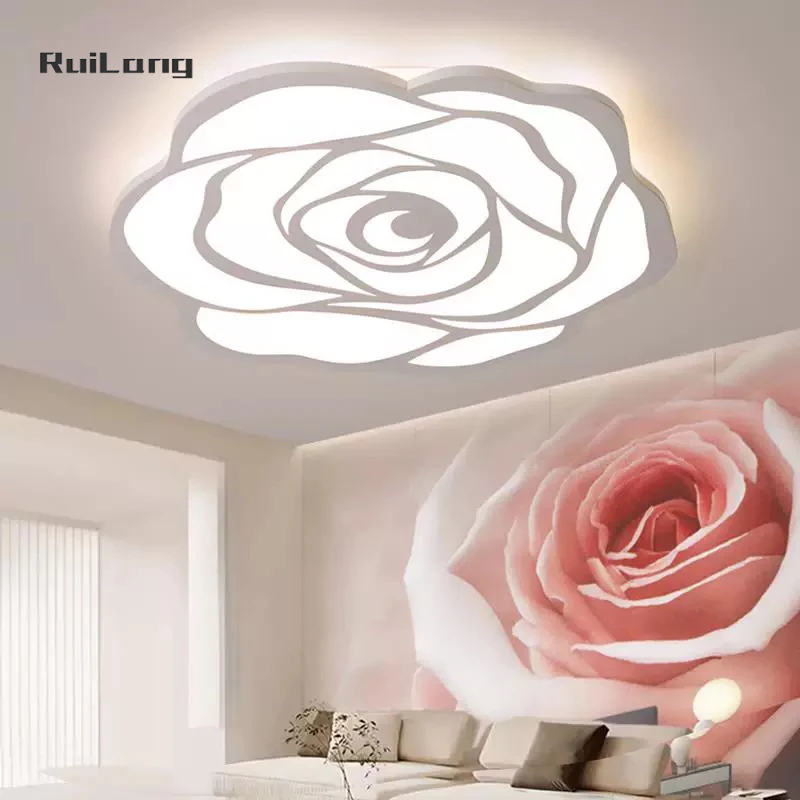 Romantic Rose Flower Ceiling Lamp Kids Room Baby White Moon Flower Ceiling Chandelier Girl Bedroom Princess Decor Ceiling Light