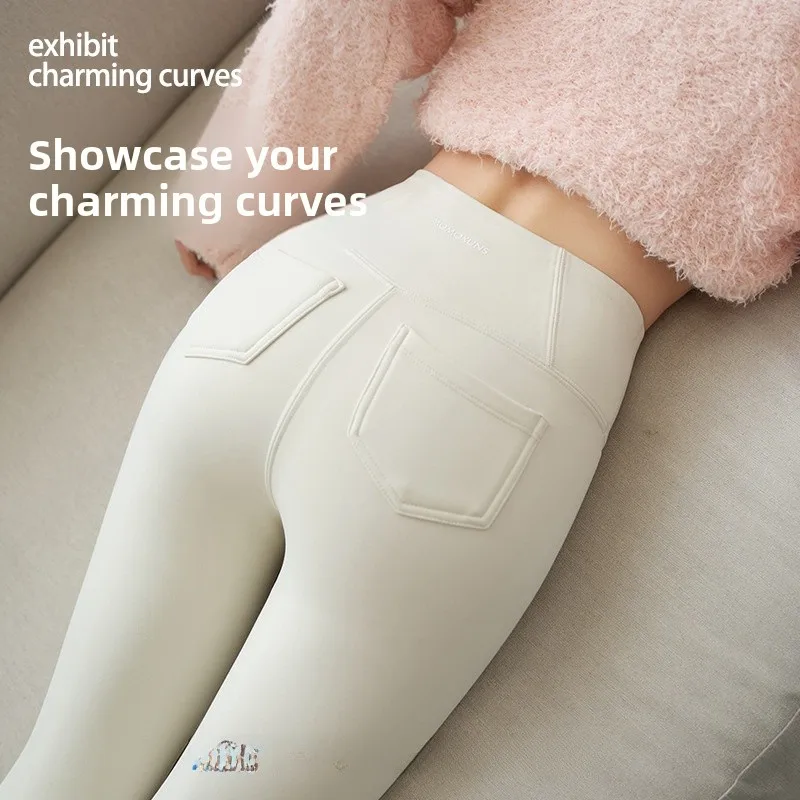 กางเกงโยคะ Thiened Fce สำหรับผู้หญิง ฤดูใบไม้ร่วง ฤดูหนาว เอวสูง กางเกงขายาวทรงเข้ารูป ผ้าไนลอน