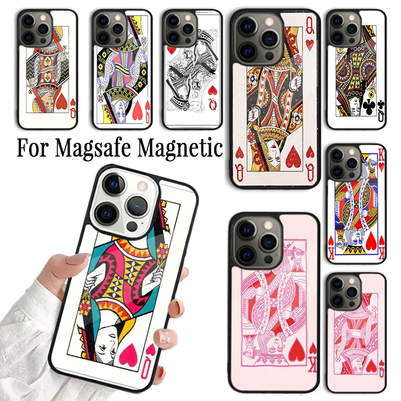 Coque Phone Case For iPhone 16 15 14 13 12 Mini 11 Pro Max Plus Magsafe Magnetic Wireless Charging Cover King Queen Playing Card