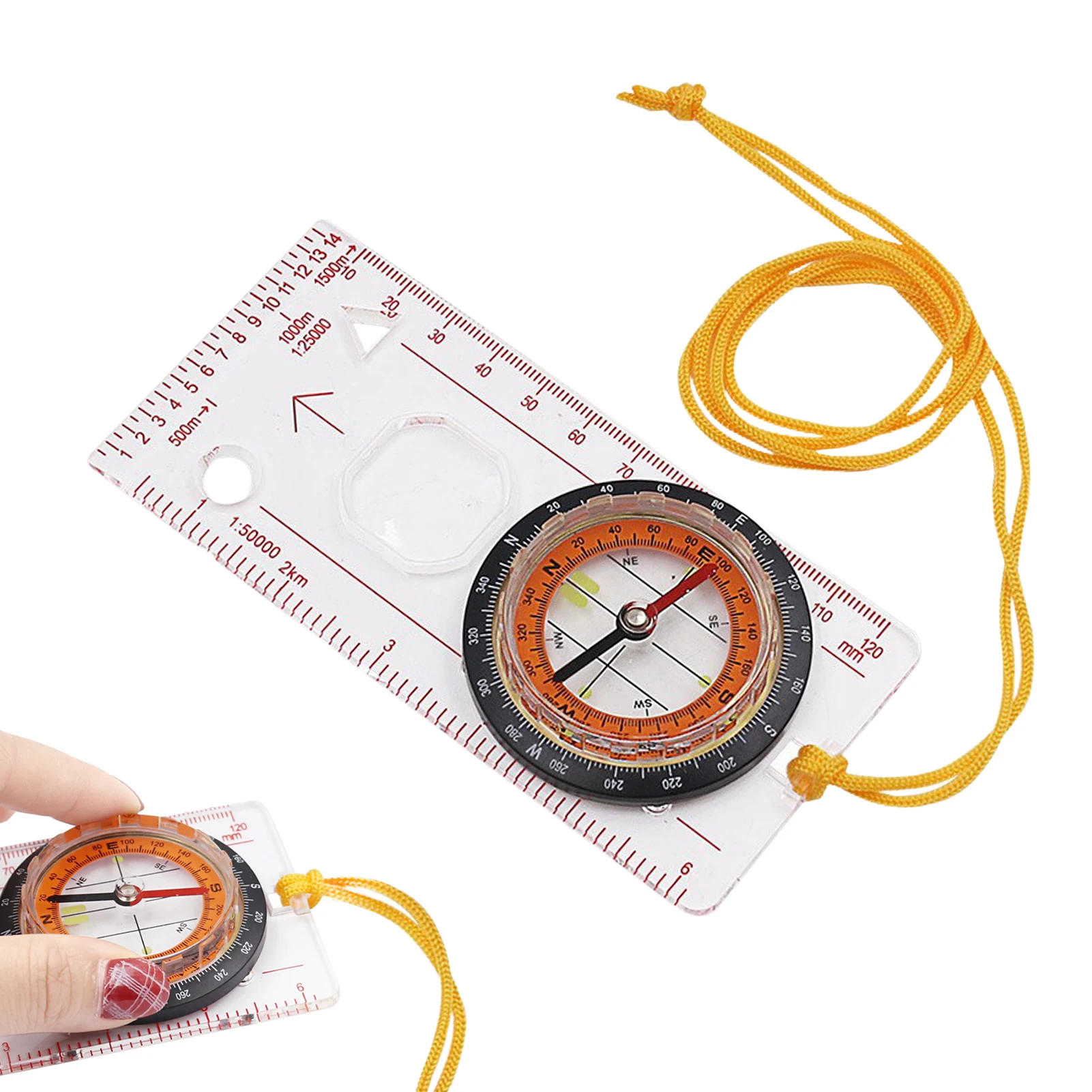 Hiking Camping Outdoor Compass Ruler Cross-country Race Baseplate Measure Ruler Map Scale Military Compass