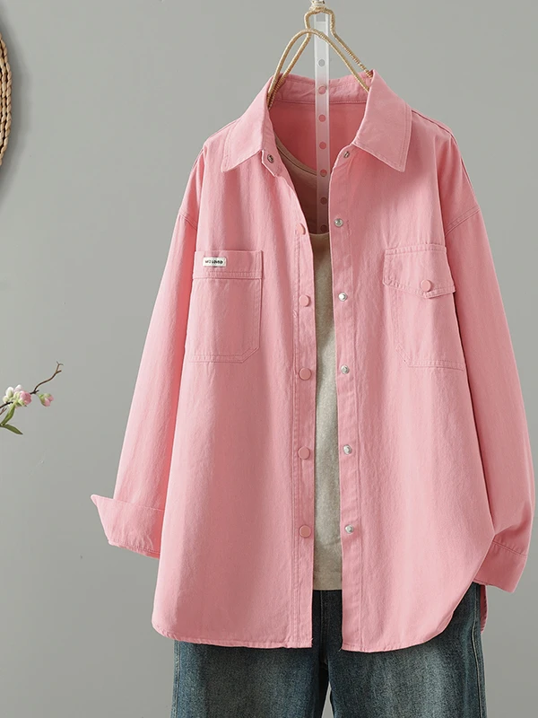 Authentic Long Sleeve Casual Lazy Style Korean Design Shirt Jacket Women's Loose Fit Cotton Comfortable Autumn Outerwear