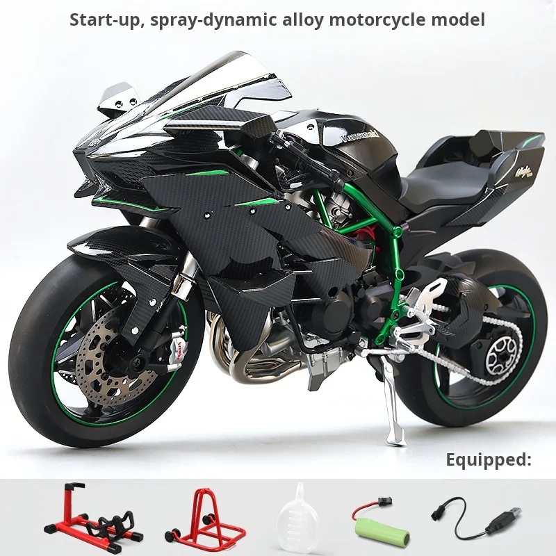 Spray 1:6 Kawasaki H2R Alloy Groot motorfietsmodel Diecast Precisie Geluid Licht Gesimuleerd Kid Boyfriend Gift Display-waardig