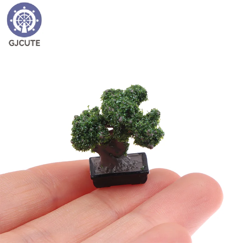 1/12 Dollhouse Simulation Mini Green Tree Potted Miniature Potted Plant Dolls House Decoration Micro Landscape Garden Ornament