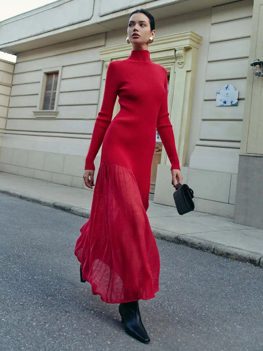 

Элегантное длинное платье с длинными рукавами и воротником-стойкой, с элементами складок, для женщин, весенне-осенняя мода, для вечерних мероприятий и как верхняя одежда