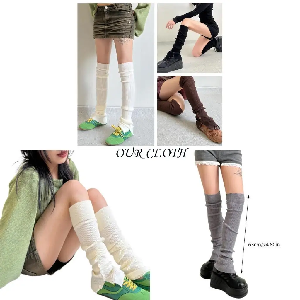 

Women Long Socks Leggings Covers with Slit Buttons Knit Thigh High Leg Warmers Y1AC