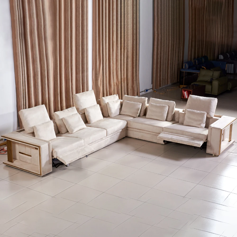 Modern Sectional Electric Recliner Sofa with Shelf Armrests and Power Motion Seats Luxury Modular Sofa for Living Room