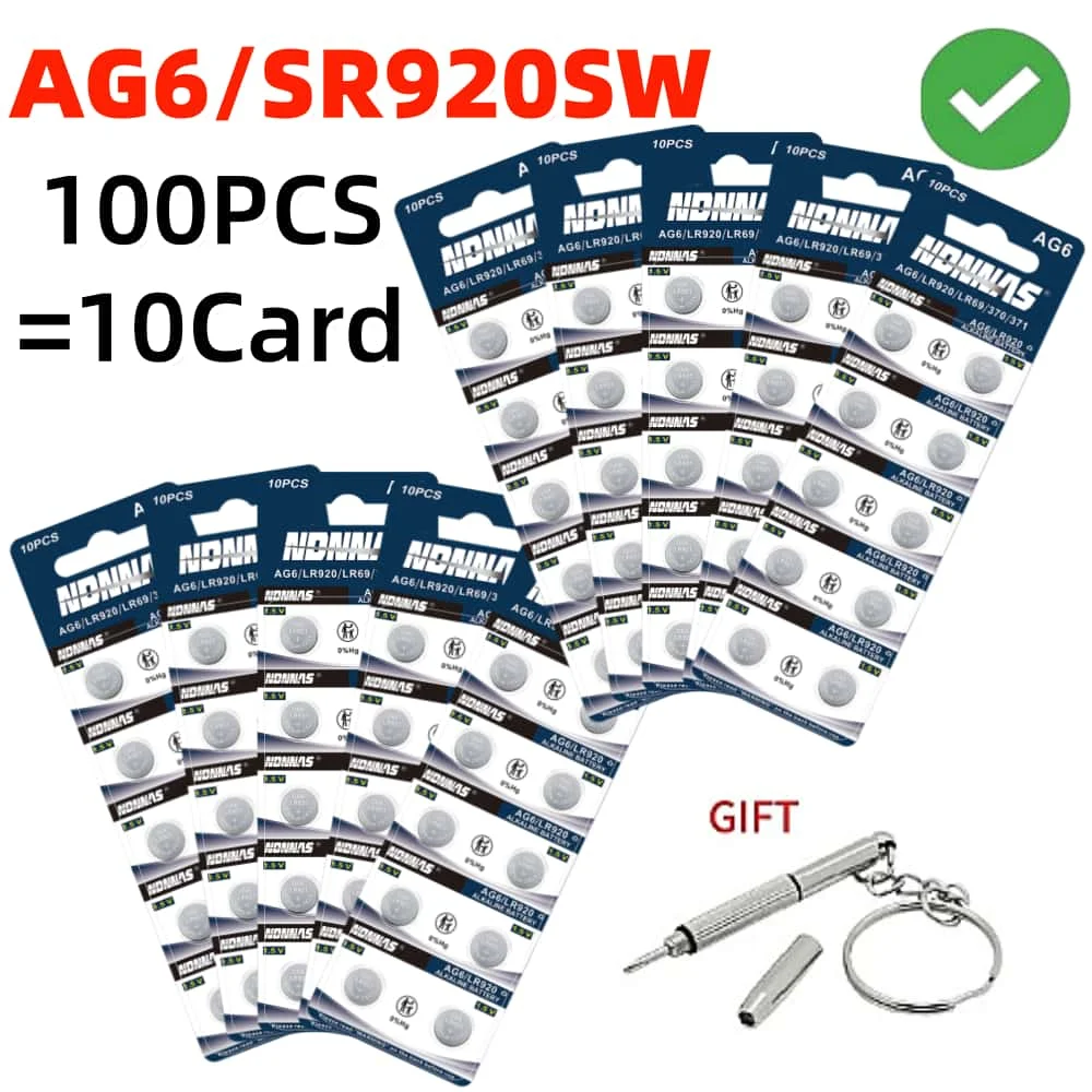 100PCS AG6 371 Button Cell  Watch Battery 1.55V Coin Alkaline Battery SR920SW LR920 SR927 Batteries for Watch Toys