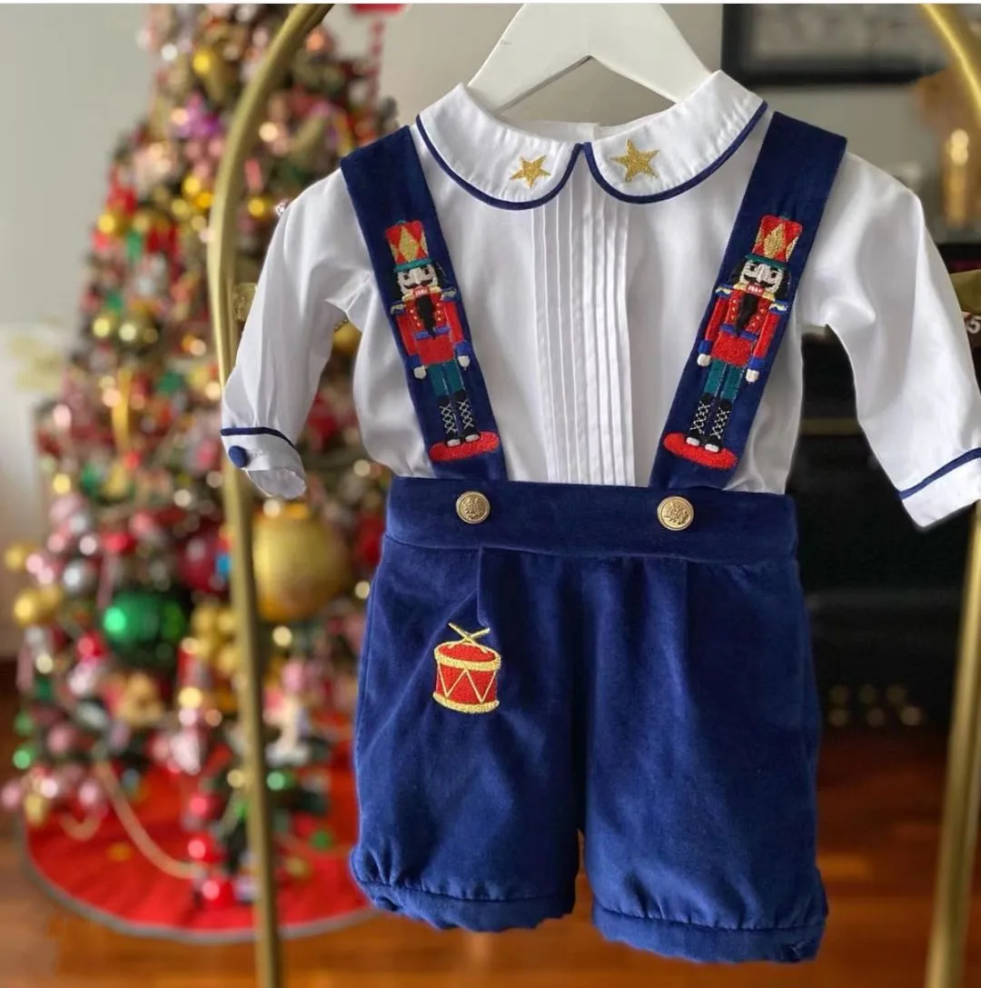 Baby Boy Set Autumn Winter Red Blue Velvet Nutcracker Embroidery Vintage for Eid Causal